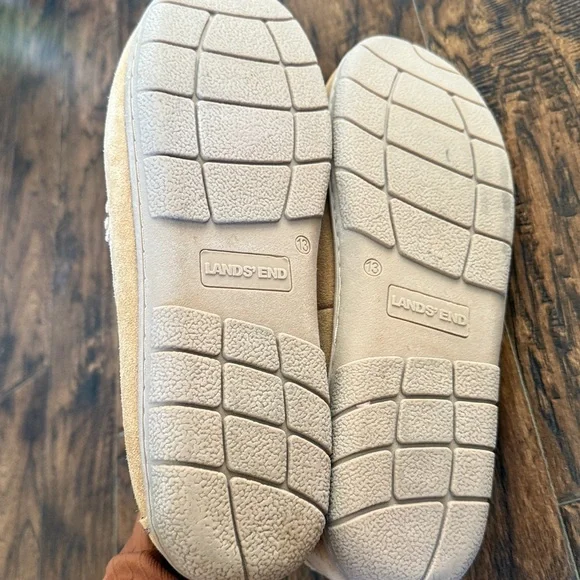 Lands' End Brown Suede Moccasin Slippers, size 13 - Picture 6 of 9